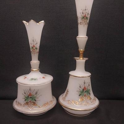LS224 - French Opaline "Jeweled" Hand Painted Perfume and Powder