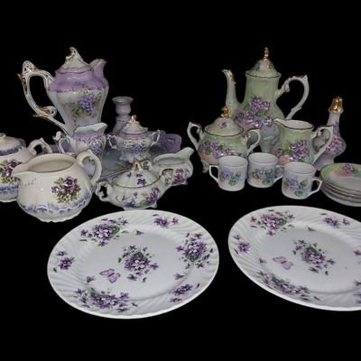 LS209 - Assorted Hand-Painted Porcelain Tea & Coffee Sets – Violets & Gold Trim