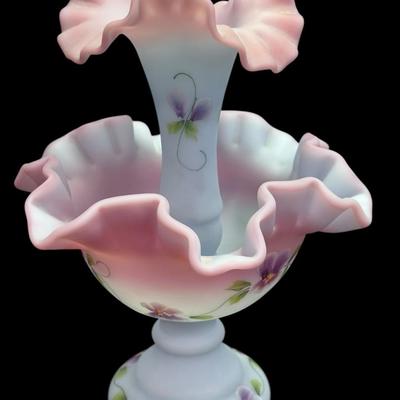 LS100 - Fenton Lotus Mist Hand-Painted Epergne Vase – Signed