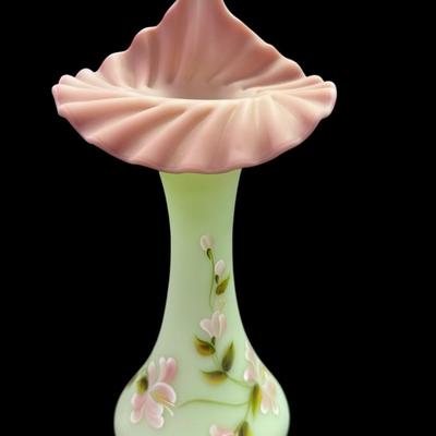 LS102 - Fenton Pink Burmese “Lotus Mist” Jack-in-the-Pulpit Vase – Signed