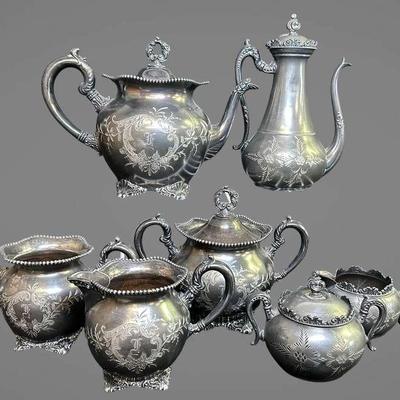 LS112 - Silverplate Wallace Bros and Superior Silverplate Tea Sets (7 pcs) - Late 19th to Early 20th Century
