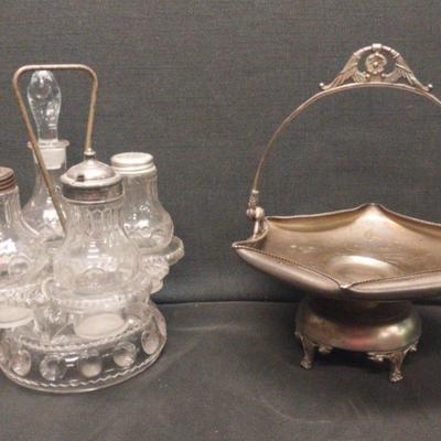 LS245 - Glass Cruet Set and Oneida Serving Basket 