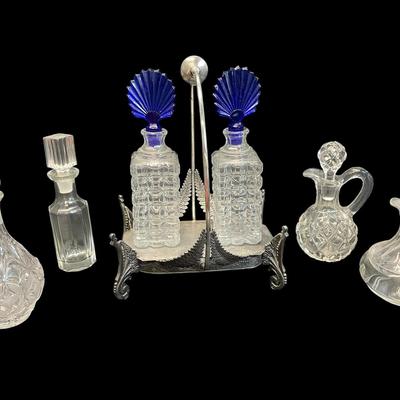 LS310 - Vintage Glass Cruet Items and Silverplate Stand