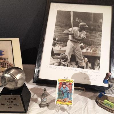 Signed Ernie Banks Photo & Bruce Sutter Baseball Card 