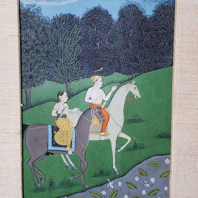 Rajput Style Miniature Painting Of Couple On Horseback - South Asian 