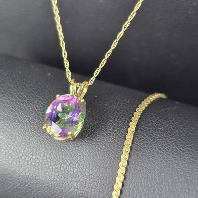 14K Gold Spinel Pendant, 19" Chain Necklace & 7.25" Bracelet