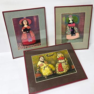 Otar Megrelidze Signed Mixed Media Collages - Framed 8.5x6.5”