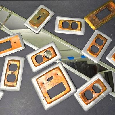 House Jewelry Copper Accented Switch & Outlet Plates Plus Narrow Wall Mirror