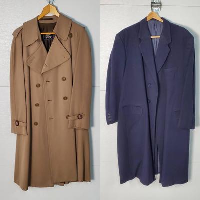 Vintage Burberrys’ Tan Trench Men’s Coat & Blue Cashmere Overcoat