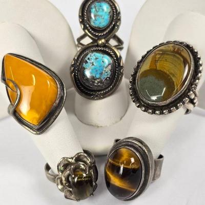 Sterling Silver Turquoise, Jasper, Tiger's Eye & More Rings
