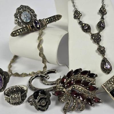 Sterling Silver Marcasite Jewelry Plus More With Amethyst, Topaz, Garnet Accents