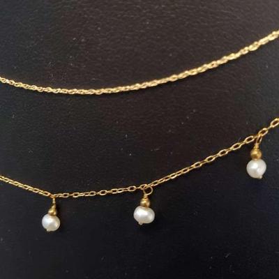 10K Gold Fine Chains 19" Unadorned & 18" With Pearl Accents