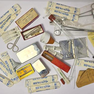 Vintage Medical Instruments – Syringes (PREMA Slovakia, Tenax Italy, More), Forceps, Scissors,  More