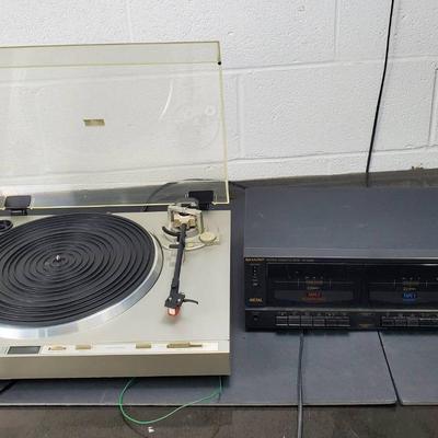 Vintage Hitachi HT-40S Turntable Plus Sharp RT-W500 Dual Casette Deck