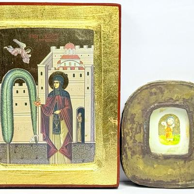 Eastern Orthodox Icon Plus Georgian Miniature Painting