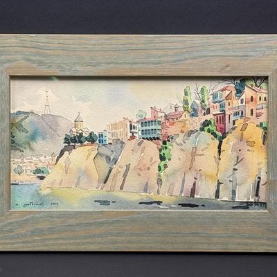Original Signed Watercolor by Omar Gumberidze – Framed, 13"x8"