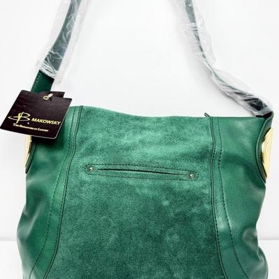 New B. Makowsky Green Leather Purse 
