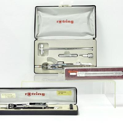 Vintage German Rotring Compass Sets – Precision Drafting Tools in Original Boxes 