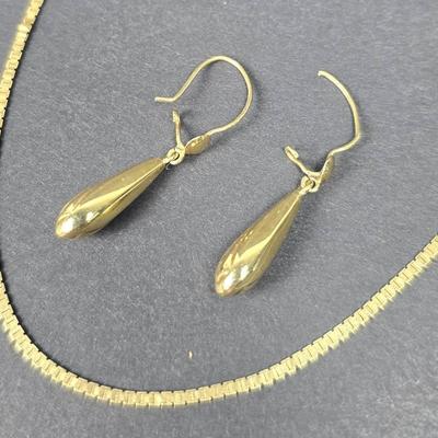 14K Gold 16" Chain Necklace & Earrings
