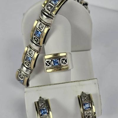 Sterling Silver Spinel Earrings, Ring -7.5 & Bracelet -7.75"