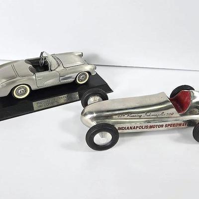 Franklin Pewter 1957 Corvette (#1434/9500) & Aluminum 90th Running Indianapolis 500 Race Car Models