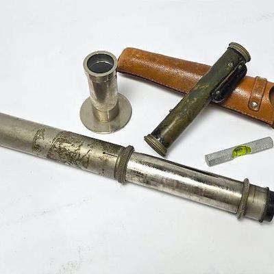 Vintage Kuker-Ranken Hand Sight Level w/ Leather Case, Antique C. Baker London Eyepiece & More
