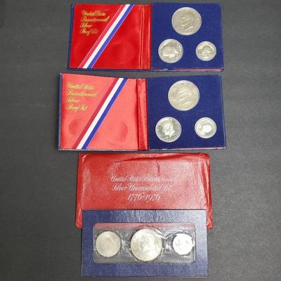 1976 U.S. Bicentennial 40% Silver Uncirculated – 3 Sets of Eisenhower, Kennedy, Washington Coins