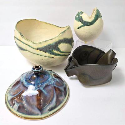 Studio Art Pottery Bowls & Oil Lamp