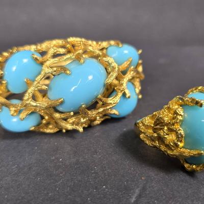 Gold Tone Bird's Nest Bracelet & Ring 