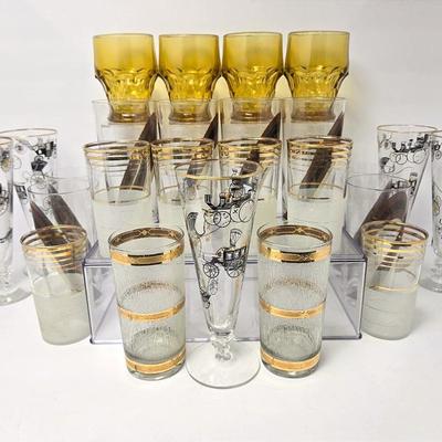 Vintage Glassware Including Libbey “Horseless Carriage” & Noritake “Cycle Brown”
