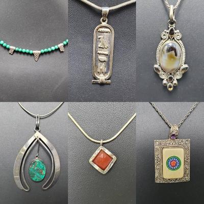Sterling Silver (Marked Or Tested) Necklaces & Pendants With Stone & Bone Accents