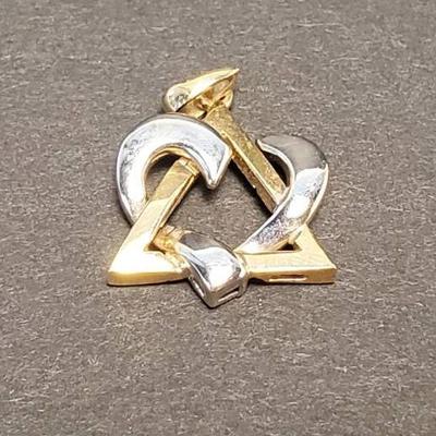 14K White &Yellow Gold Heart Star Of David Pendant