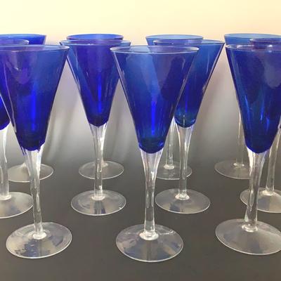 Set Of Thirteen Cobalt And Clear Stemware Glasses