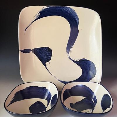 A.Mallory Americaware Ceramic Serving Bowl and Two Deep Bowls