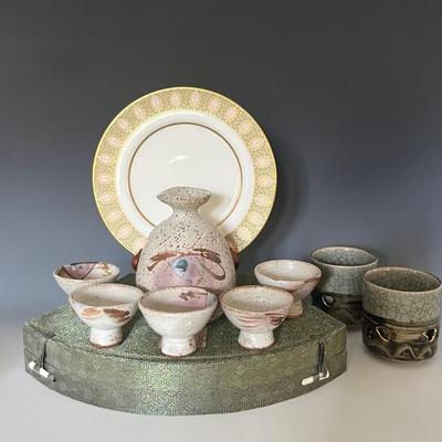 Japanese Collectibles with Sake Set, Calligraphy Set and Tableware