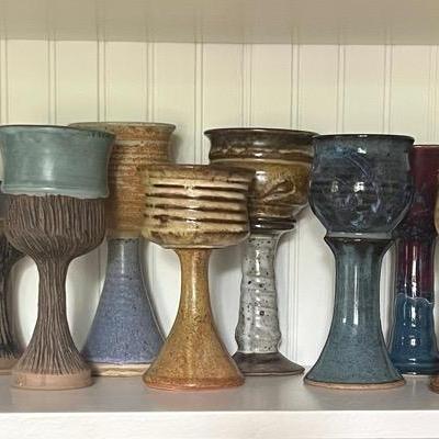 Artisan Hand Thrown Pottery Wine Goblets (10)