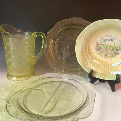 Green Depression Glass Tableware with Lustre Bowl
