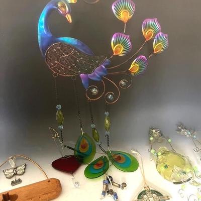 Glass Peacock Wind Chimes and Colorful Garden Decor
