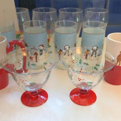 Christmas Frisch’s Coca Cola Glasses, Pfaltzgraff Holly, Snowmen And Ceramic Mugs
