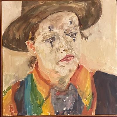Signed and Dated Oil on Canvas Clown Portrait