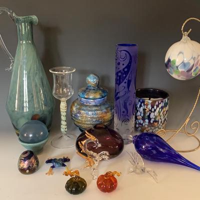 Assortment Of Colorful Glassware Items