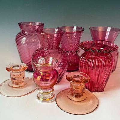Cranberry Glass Vases and Decor