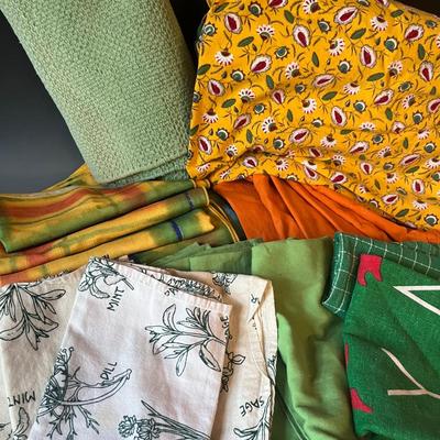 Table Linens in Green, Yellow and Orange