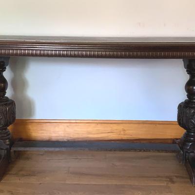 Jacobean Style Walnut Console Table With Carved Base