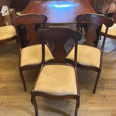 Cherry Dropleaf Dining Table and Six Neoclassic Chairs