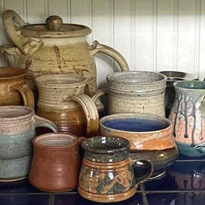 Signed Artisan Pottery (10) with Teapots
