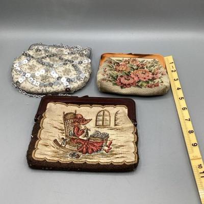 Set of 3 Vintage Coin Purses – Sequin, Floral, & Tapestry