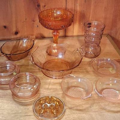 Pink & Amber Depression Glassware