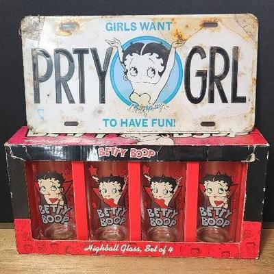Betty Boop Highball Glass Set NIB, License Plate