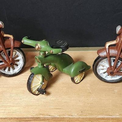 Model Cast Iron Patrol Motorcycle & Model Plaster Tricycle